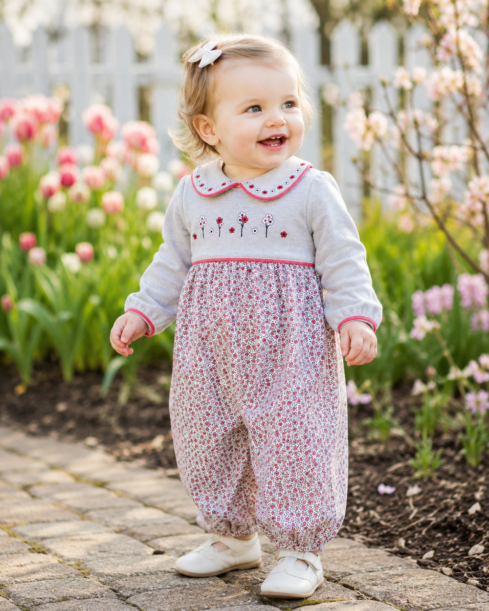 Vintage 1990s Class Club Baby Red Floral Bubbble Suit Romper | Girls 18M